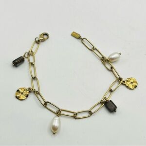 ZADA 24k Goldplated and genuine stones & Pearl Bracelet with Charms 6.75”